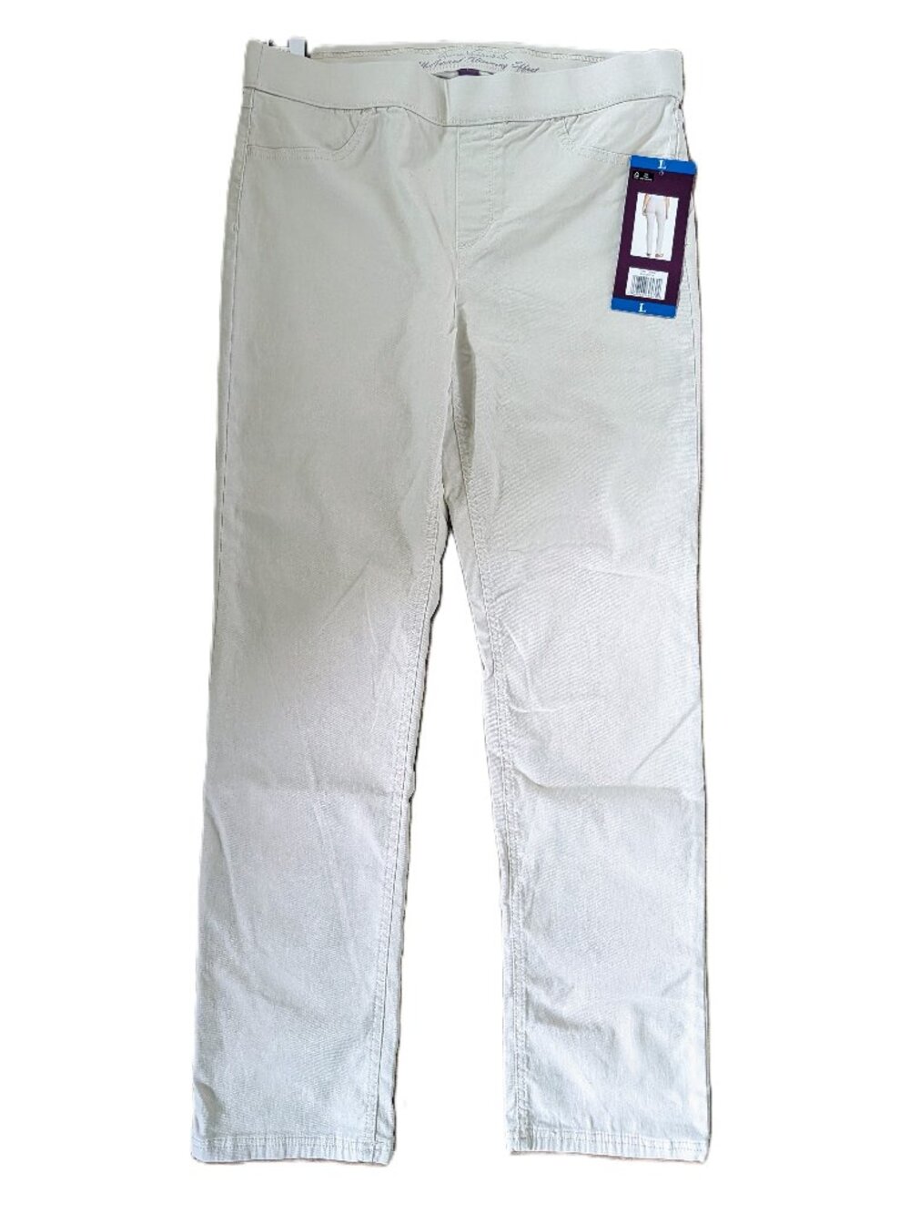 Gloria Vanderbilt Zoey Pull On Slim Straight Leg Jeans Sz L New Tags Khaki Beige
